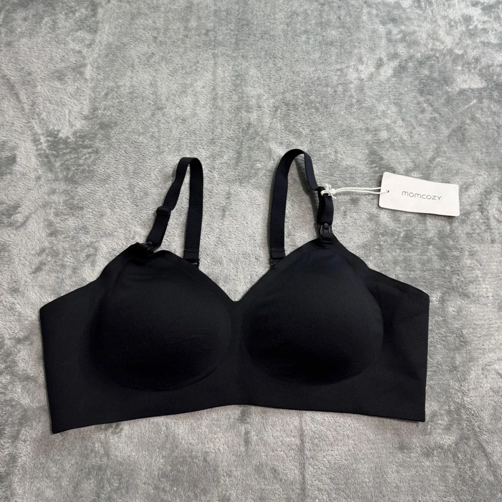 NEW Momcozy Black Seamless Nursing Maternity Bra Wireless 3XL Hook Eye Closure